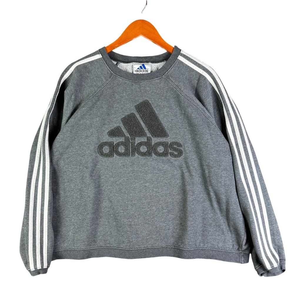 Adidas Sherpa Carpet Logo Crewneck Sweater Fleece Vintage 90s Tag Gray Womens XL